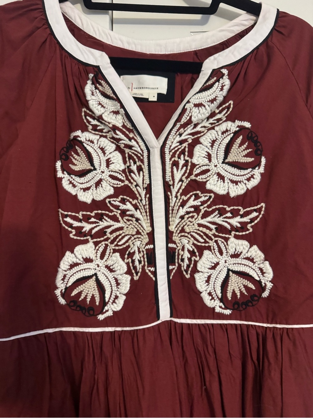 Anthropologie Burgundy Maxi Dress with White Embroidery - Picture 3 of 4